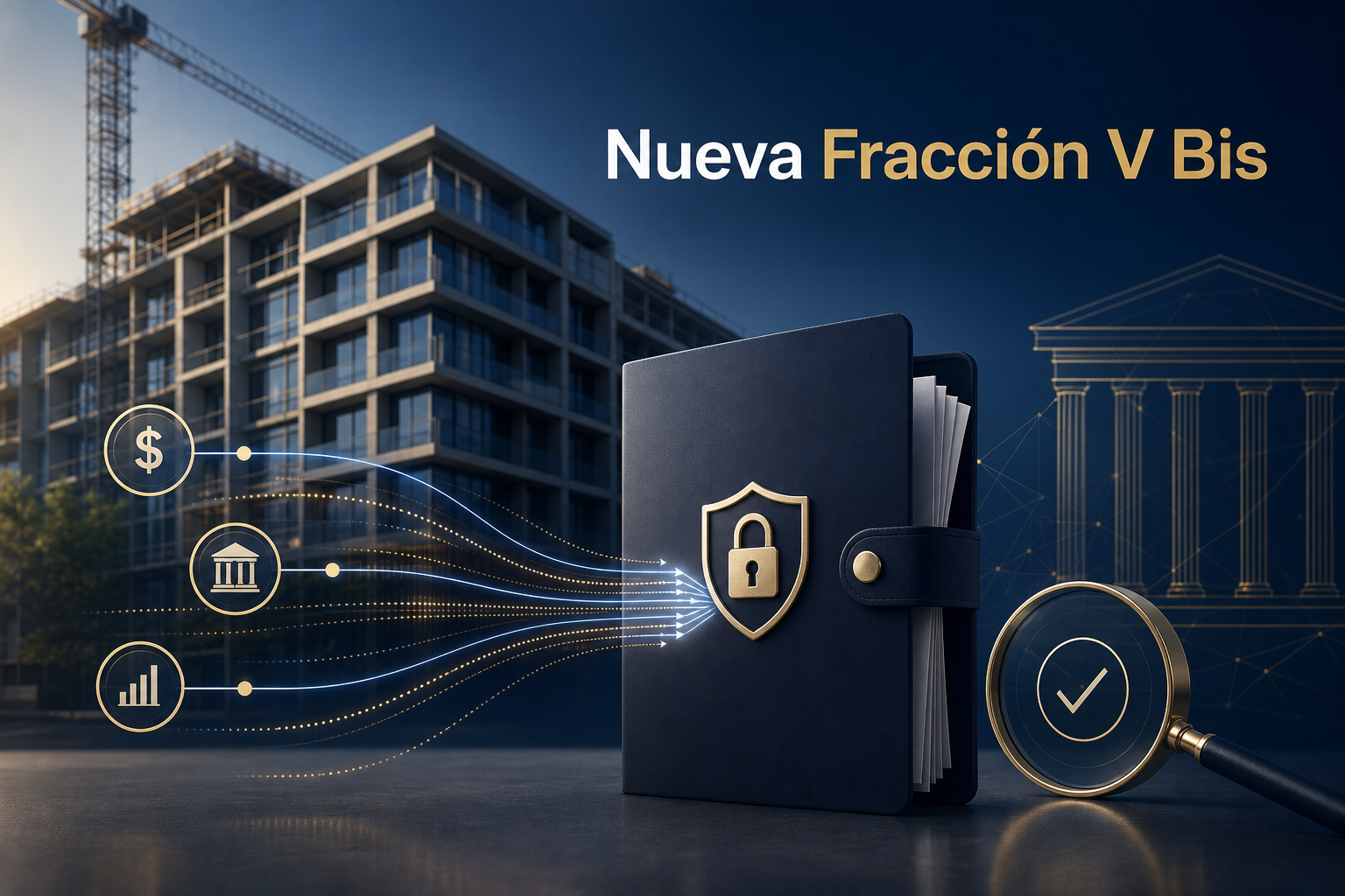 Infografía Academia ASINMEX sobre la fracción V Bis del artículo 17 de la LFPIORPI: recepción de recursos para desarrollos inmobiliarios como actividad vulnerable.